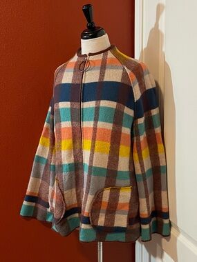 Siyu Women’s Anthropologie Plaid Merino Wool Big Loop Full Zip Colorblock Jacket